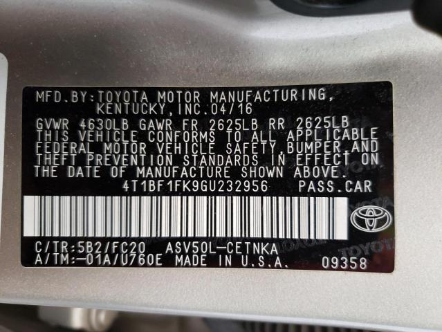 Photo 12 VIN: 4T1BF1FK9GU232956 - TOYOTA CAMRY LE 