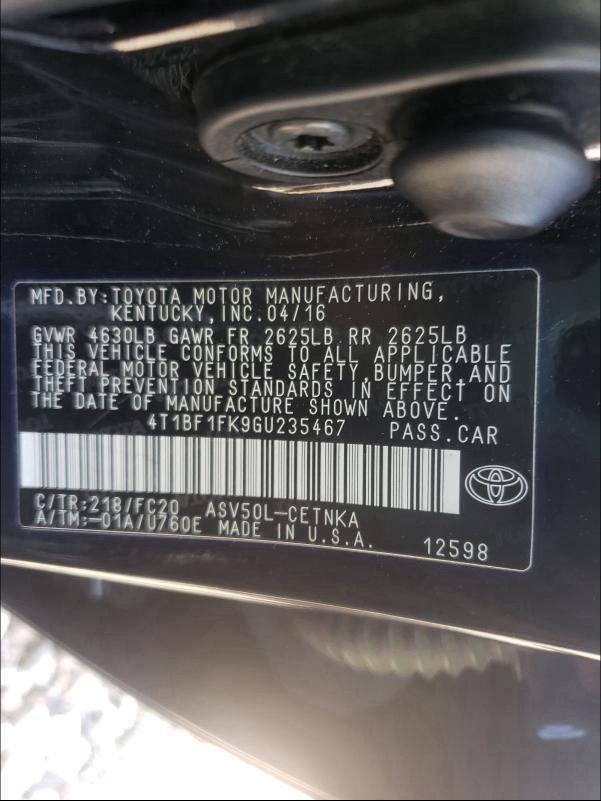 Photo 9 VIN: 4T1BF1FK9GU235467 - TOYOTA CAMRY LE 