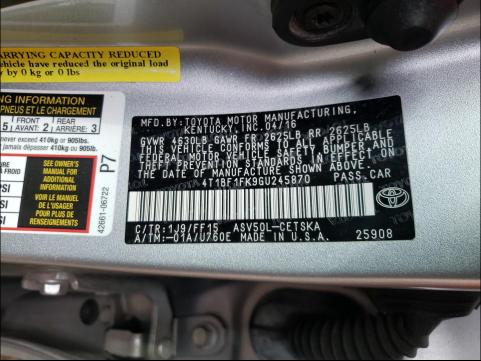 Photo 9 VIN: 4T1BF1FK9GU245870 - TOYOTA CAMRY LE 