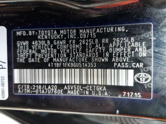 Photo 9 VIN: 4T1BF1FK9GU514353 - TOYOTA CAMRY LE 