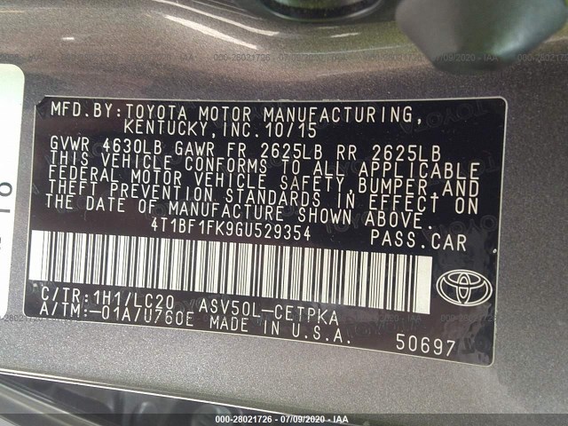 Photo 8 VIN: 4T1BF1FK9GU529354 - TOYOTA CAMRY 