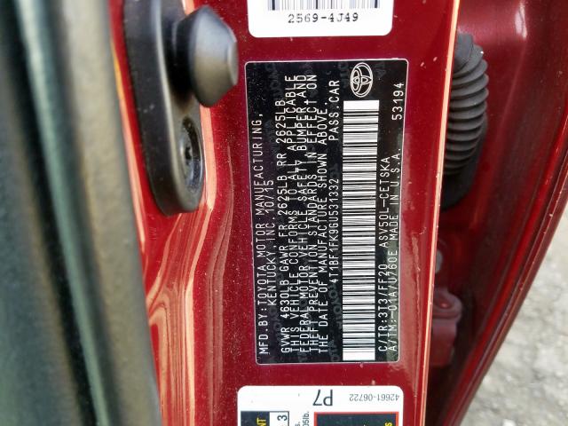 Photo 9 VIN: 4T1BF1FK9GU531332 - TOYOTA CAMRY LE 