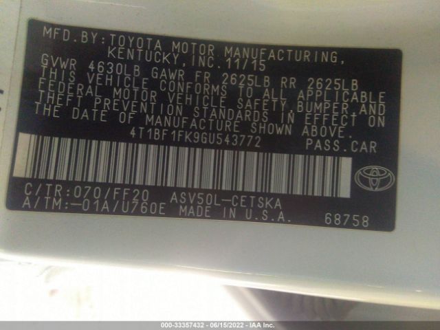 Photo 8 VIN: 4T1BF1FK9GU543772 - TOYOTA CAMRY 