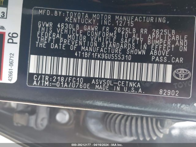 Photo 8 VIN: 4T1BF1FK9GU555310 - TOYOTA CAMRY 