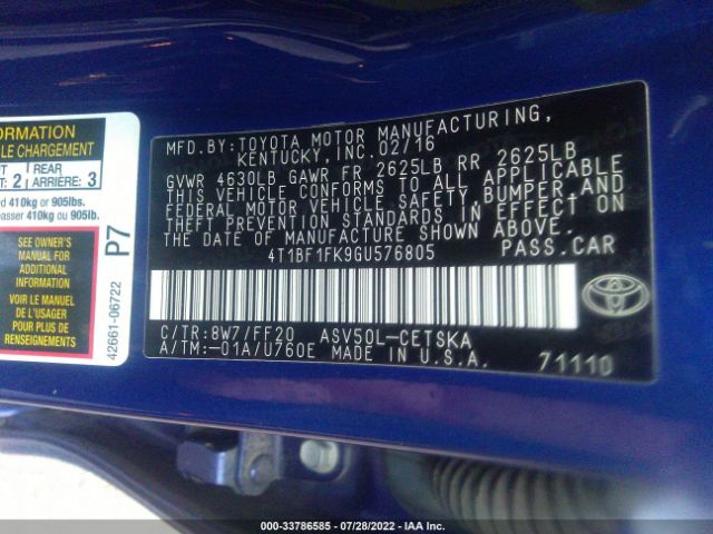 Photo 8 VIN: 4T1BF1FK9GU576805 - TOYOTA CAMRY 