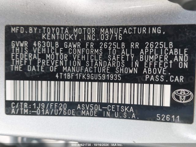 Photo 8 VIN: 4T1BF1FK9GU591935 - TOYOTA CAMRY 