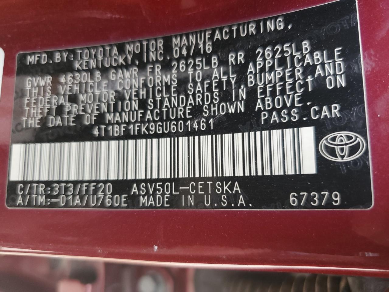 Photo 11 VIN: 4T1BF1FK9GU601461 - TOYOTA CAMRY 