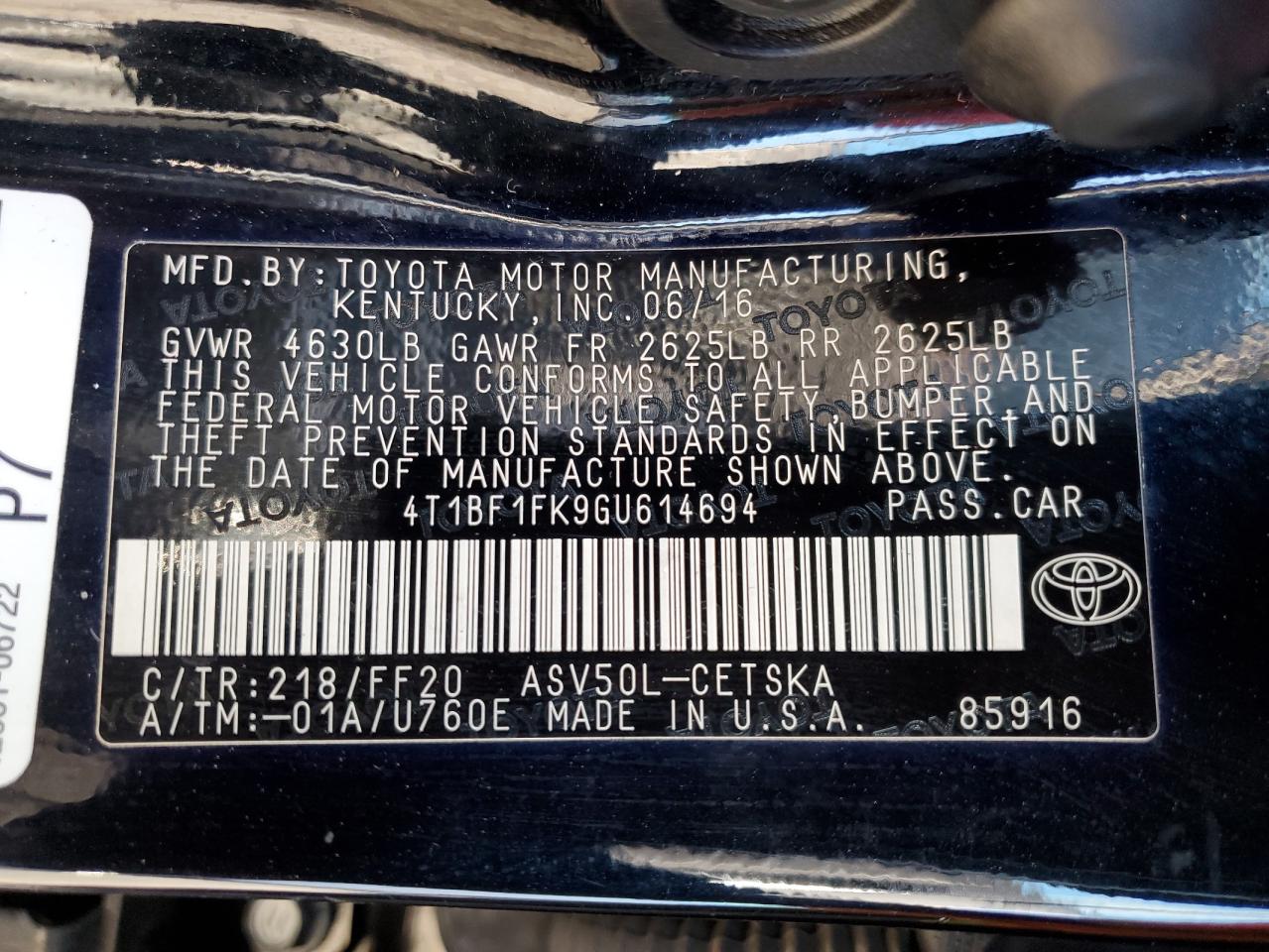 Photo 11 VIN: 4T1BF1FK9GU614694 - TOYOTA CAMRY 