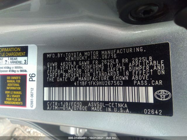 Photo 8 VIN: 4T1BF1FK9HU267563 - TOYOTA CAMRY 