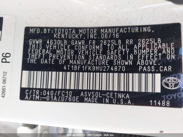 Photo 8 VIN: 4T1BF1FK9HU274870 - TOYOTA CAMRY 