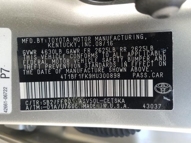 Photo 9 VIN: 4T1BF1FK9HU300898 - TOYOTA CAMRY LE 