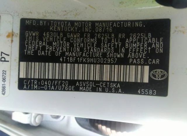 Photo 8 VIN: 4T1BF1FK9HU302957 - TOYOTA CAMRY 