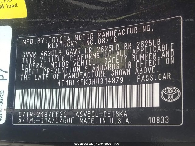 Photo 8 VIN: 4T1BF1FK9HU314879 - TOYOTA CAMRY 