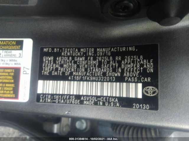 Photo 8 VIN: 4T1BF1FK9HU322013 - TOYOTA CAMRY 