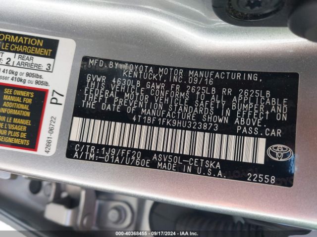 Photo 8 VIN: 4T1BF1FK9HU323873 - TOYOTA CAMRY 