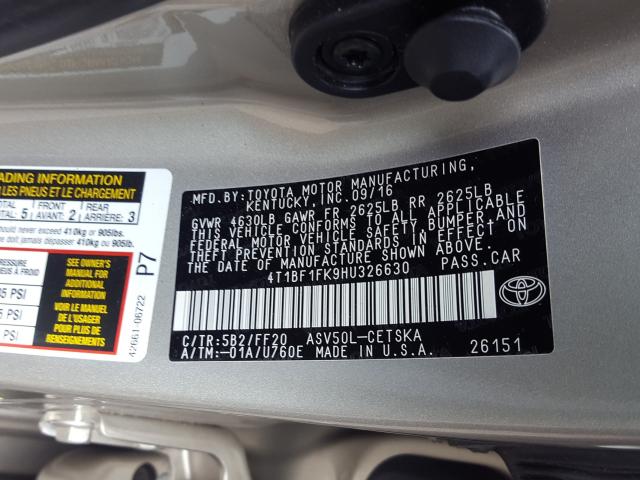 Photo 9 VIN: 4T1BF1FK9HU326630 - TOYOTA CAMRY LE 