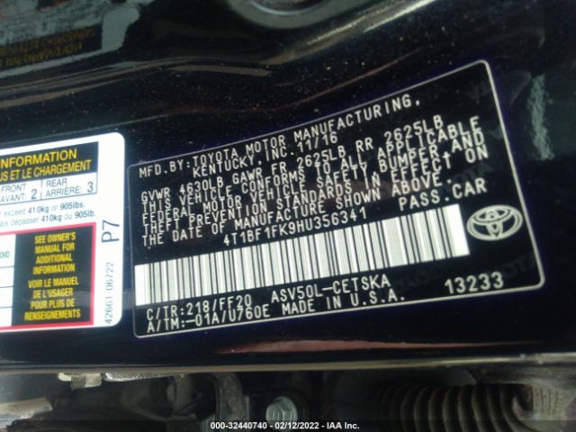 Photo 8 VIN: 4T1BF1FK9HU356341 - TOYOTA CAMRY 