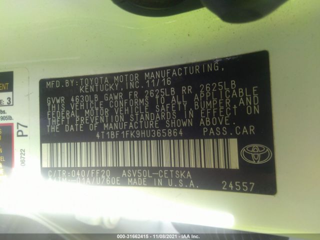 Photo 8 VIN: 4T1BF1FK9HU365864 - TOYOTA CAMRY 