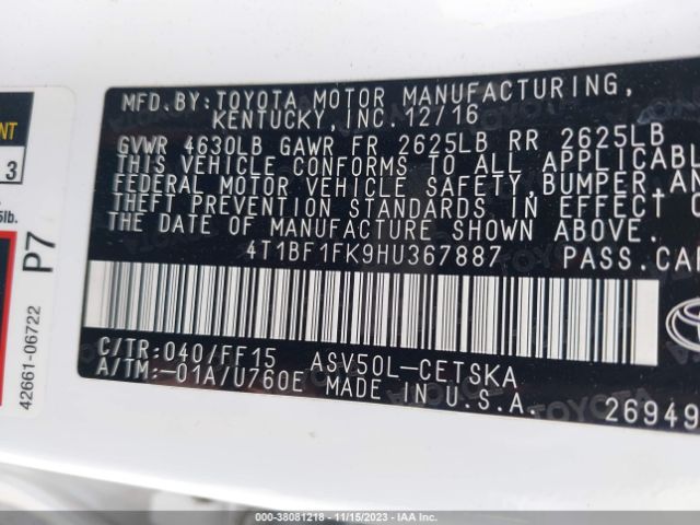 Photo 8 VIN: 4T1BF1FK9HU367887 - TOYOTA CAMRY 