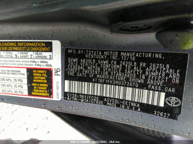 Photo 8 VIN: 4T1BF1FK9HU372670 - TOYOTA CAMRY 