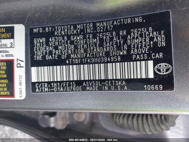 Photo 8 VIN: 4T1BF1FK9HU394958 - TOYOTA CAMRY 