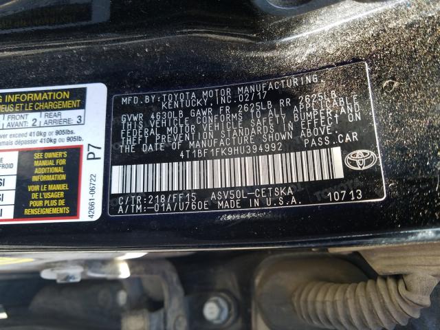 Photo 9 VIN: 4T1BF1FK9HU394992 - TOYOTA CAMRY LE 