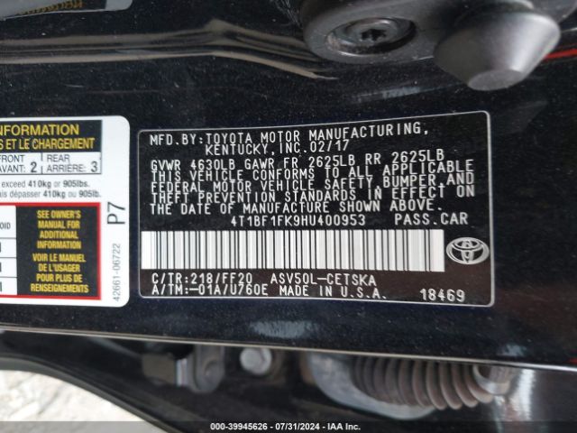 Photo 8 VIN: 4T1BF1FK9HU400953 - TOYOTA CAMRY 