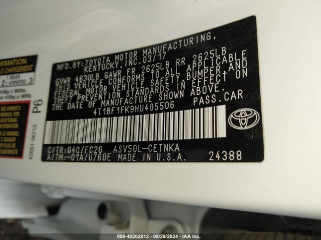 Photo 8 VIN: 4T1BF1FK9HU405506 - TOYOTA CAMRY 