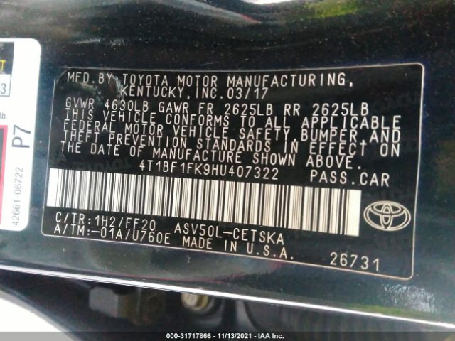 Photo 8 VIN: 4T1BF1FK9HU407322 - TOYOTA CAMRY 