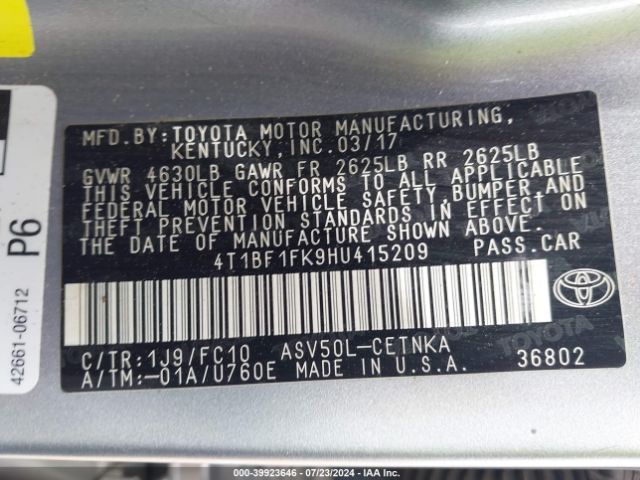 Photo 8 VIN: 4T1BF1FK9HU415209 - TOYOTA CAMRY 