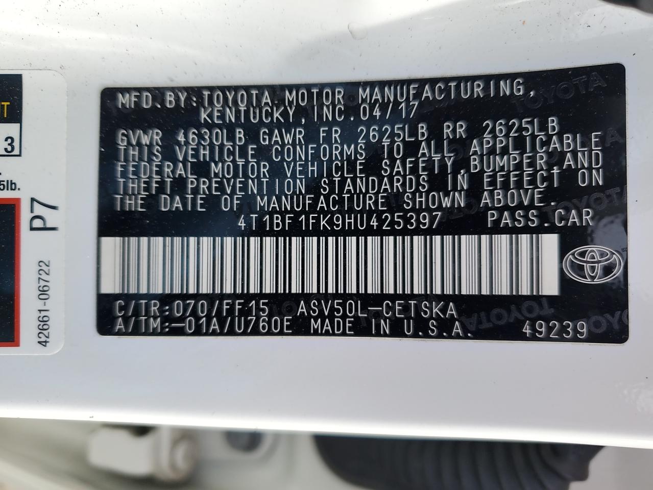 Photo 11 VIN: 4T1BF1FK9HU425397 - TOYOTA CAMRY 