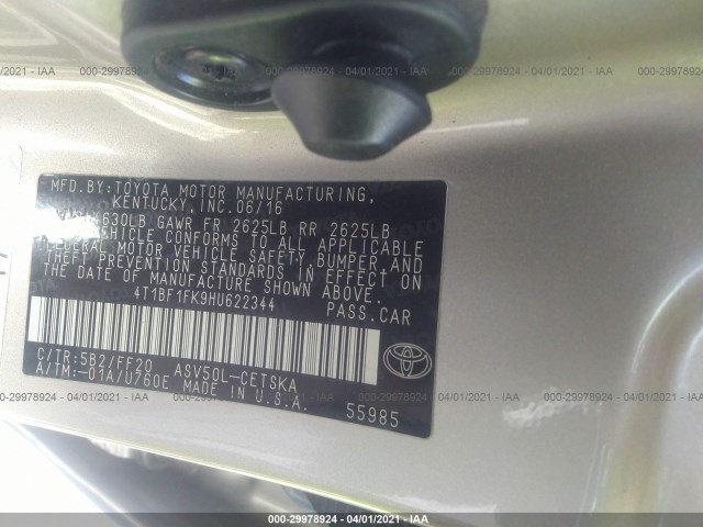 Photo 8 VIN: 4T1BF1FK9HU622344 - TOYOTA CAMRY 