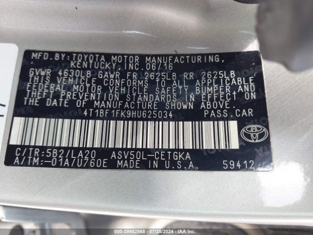 Photo 8 VIN: 4T1BF1FK9HU625034 - TOYOTA CAMRY 