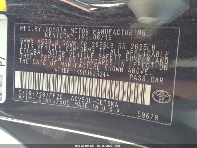 Photo 8 VIN: 4T1BF1FK9HU625244 - TOYOTA CAMRY 