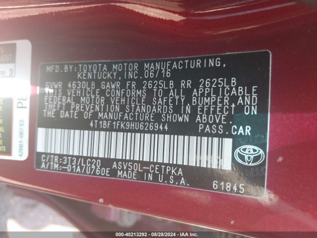 Photo 8 VIN: 4T1BF1FK9HU626944 - TOYOTA CAMRY 