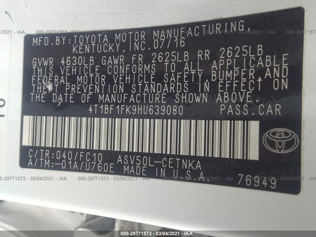 Photo 8 VIN: 4T1BF1FK9HU639080 - TOYOTA CAMRY 