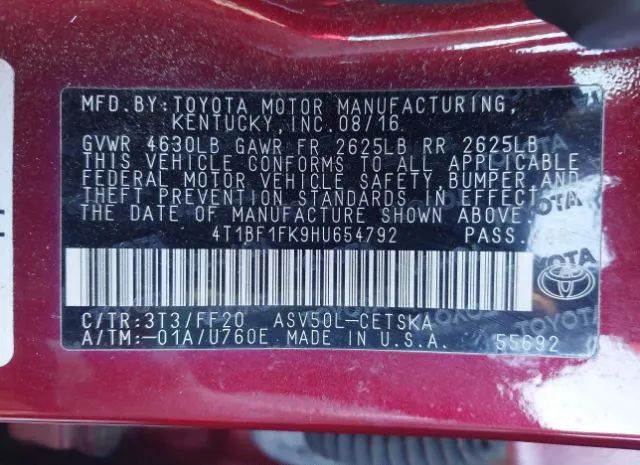 Photo 8 VIN: 4T1BF1FK9HU654792 - TOYOTA CAMRY 