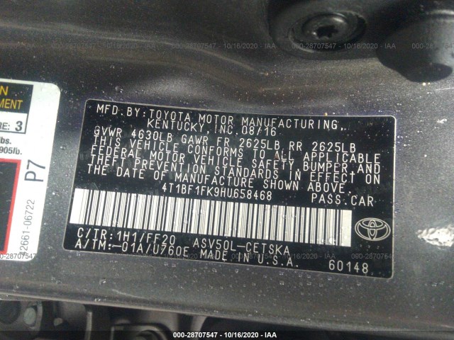 Photo 8 VIN: 4T1BF1FK9HU658468 - TOYOTA CAMRY 