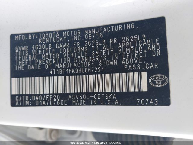 Photo 8 VIN: 4T1BF1FK9HU667221 - TOYOTA CAMRY 