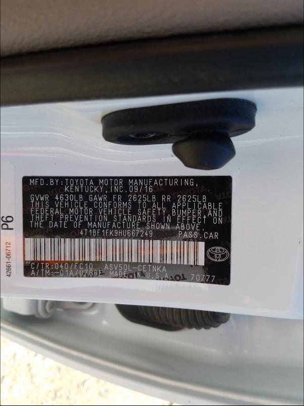 Photo 9 VIN: 4T1BF1FK9HU667249 - TOYOTA CAMRY LE 