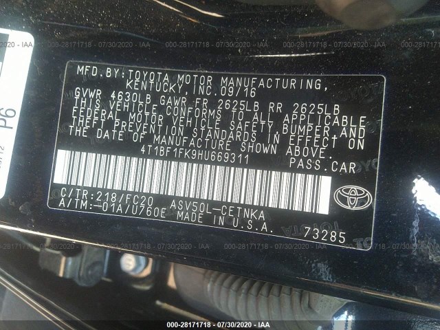 Photo 8 VIN: 4T1BF1FK9HU669311 - TOYOTA CAMRY 