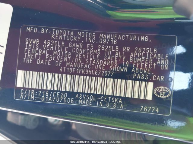 Photo 8 VIN: 4T1BF1FK9HU672077 - TOYOTA CAMRY 