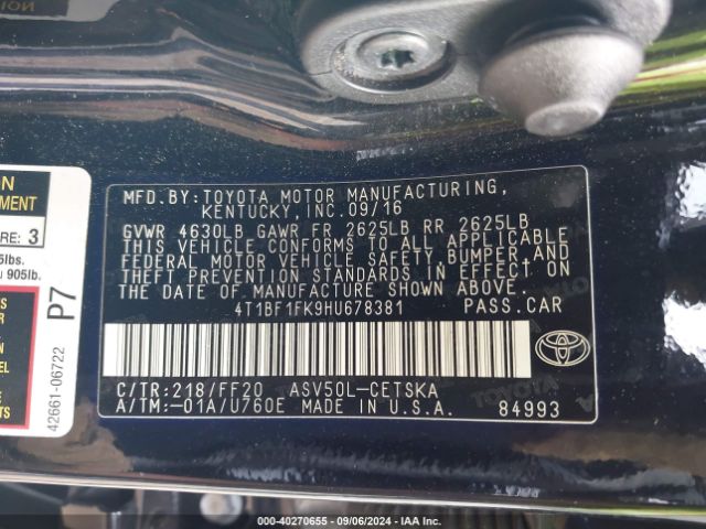 Photo 8 VIN: 4T1BF1FK9HU678381 - TOYOTA CAMRY 