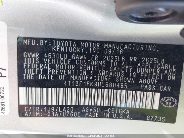 Photo 8 VIN: 4T1BF1FK9HU680485 - TOYOTA CAMRY 