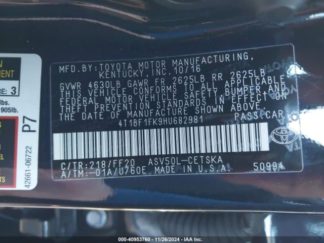 Photo 8 VIN: 4T1BF1FK9HU682981 - TOYOTA CAMRY 