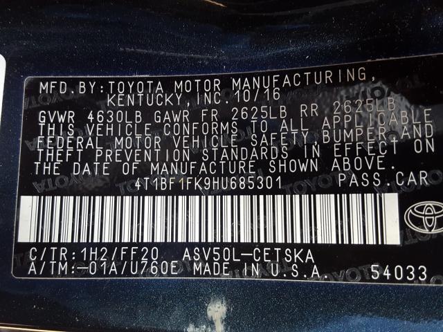 Photo 9 VIN: 4T1BF1FK9HU685301 - TOYOTA CAMRY LE 