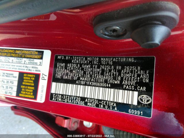 Photo 8 VIN: 4T1BF1FK9HU690644 - TOYOTA CAMRY 