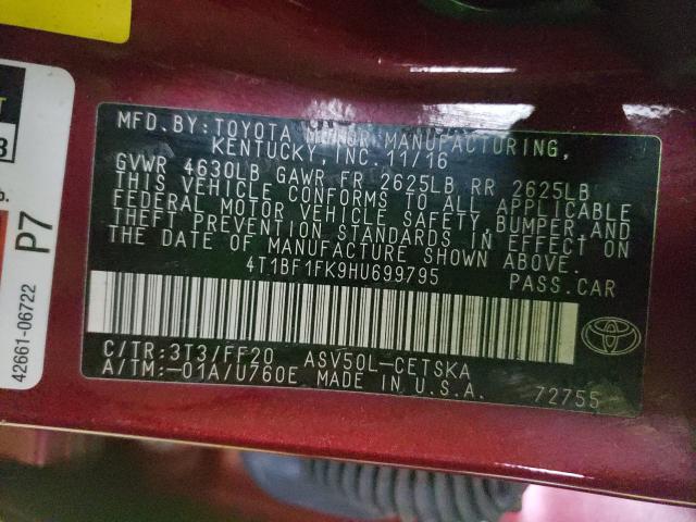 Photo 9 VIN: 4T1BF1FK9HU699795 - TOYOTA CAMRY LE 