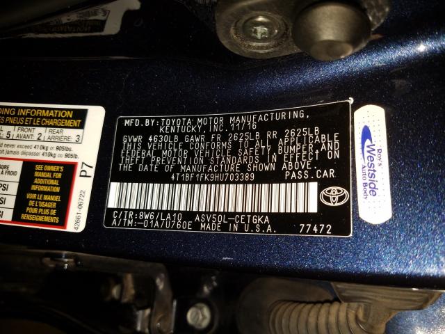 Photo 9 VIN: 4T1BF1FK9HU703389 - TOYOTA CAMRY LE 