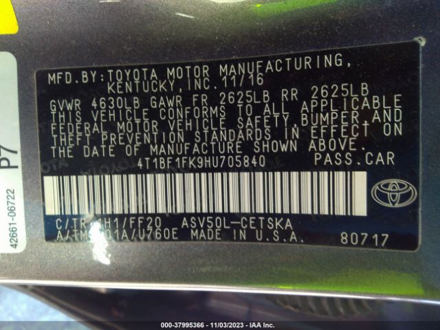 Photo 8 VIN: 4T1BF1FK9HU705840 - TOYOTA CAMRY 